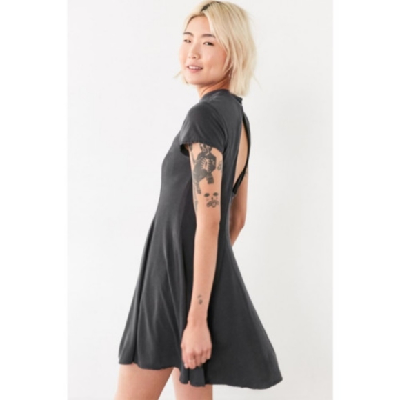 UO Silence + Noise Grey Skater Stretch Dress